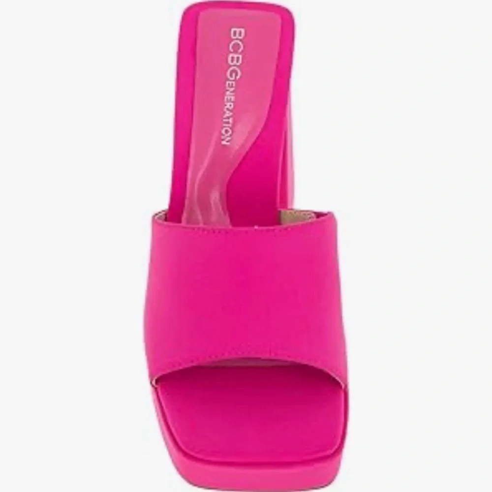 BCBGeneration Galixy Passion Pink Neo Barbie Platform Heeled Mule Sandals